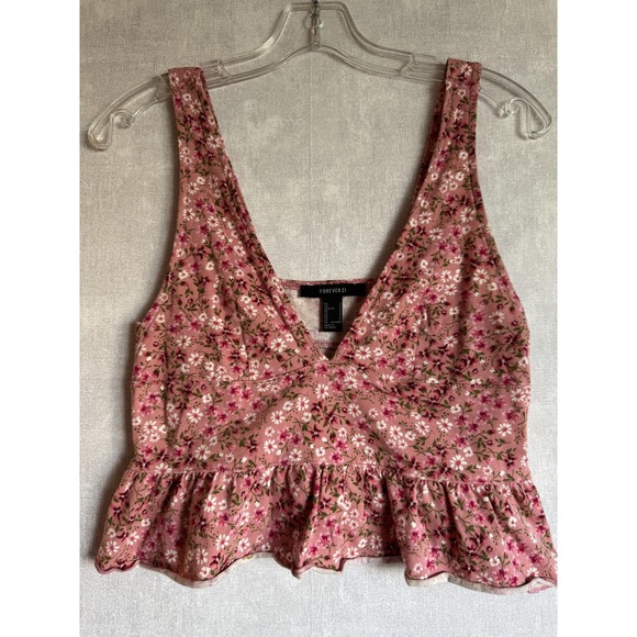 Forever 21 Tops - Forever 21  Womens S Peplum Ruffle Babydoll Fairy‎ Crop Blouse Summer Floral Y2K